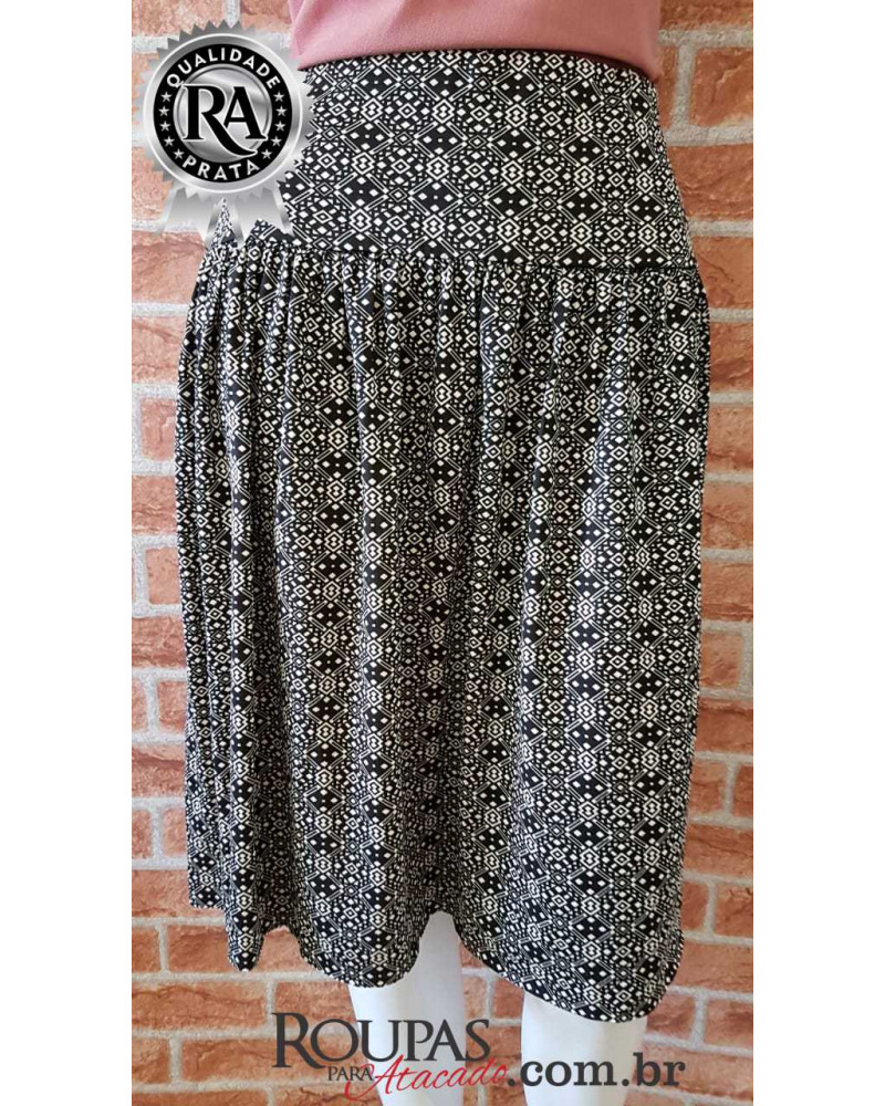 Saia Midi Fio Torcido Estampada Cós Alto