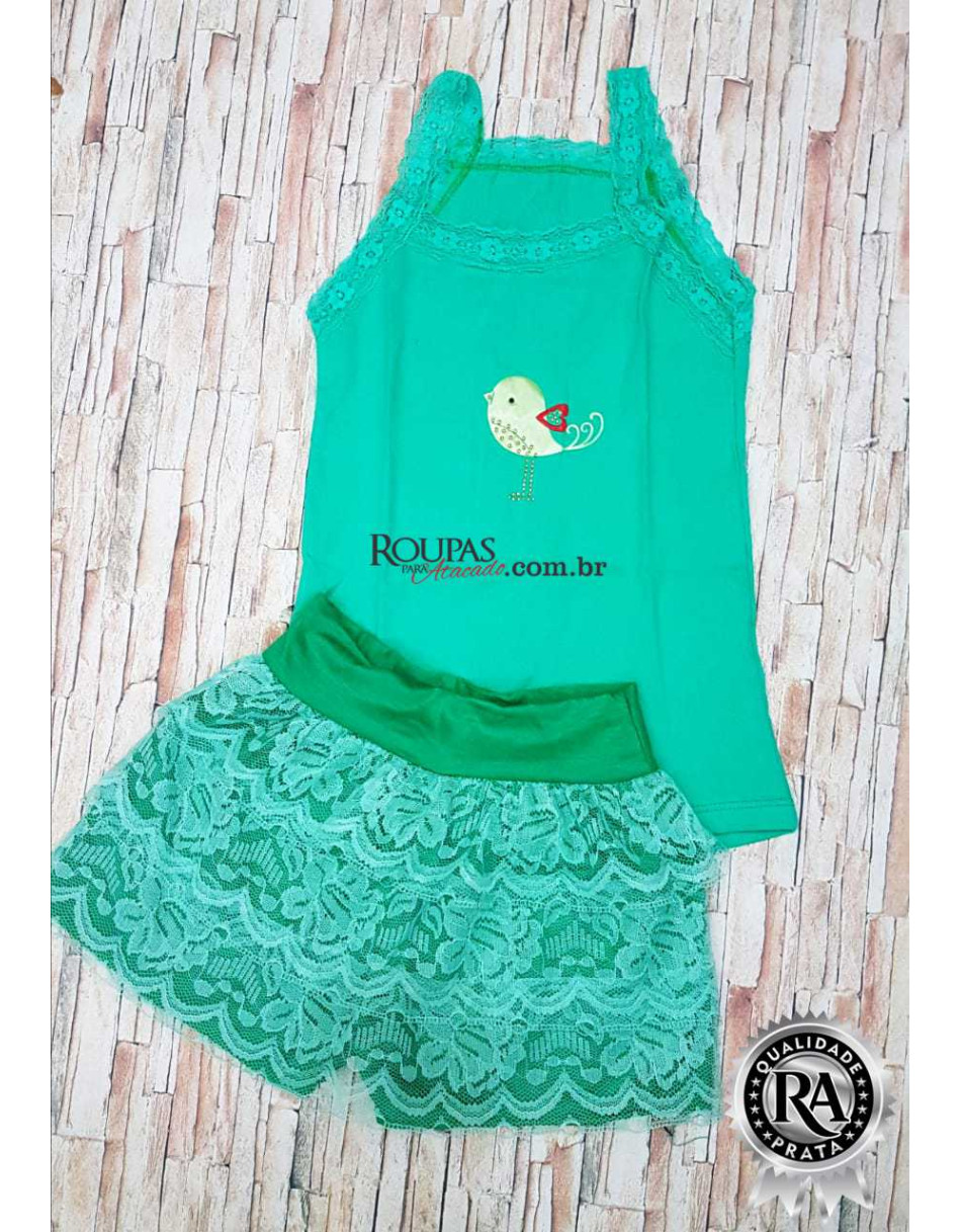 Conjunto Infantil Blusa e Short de renda