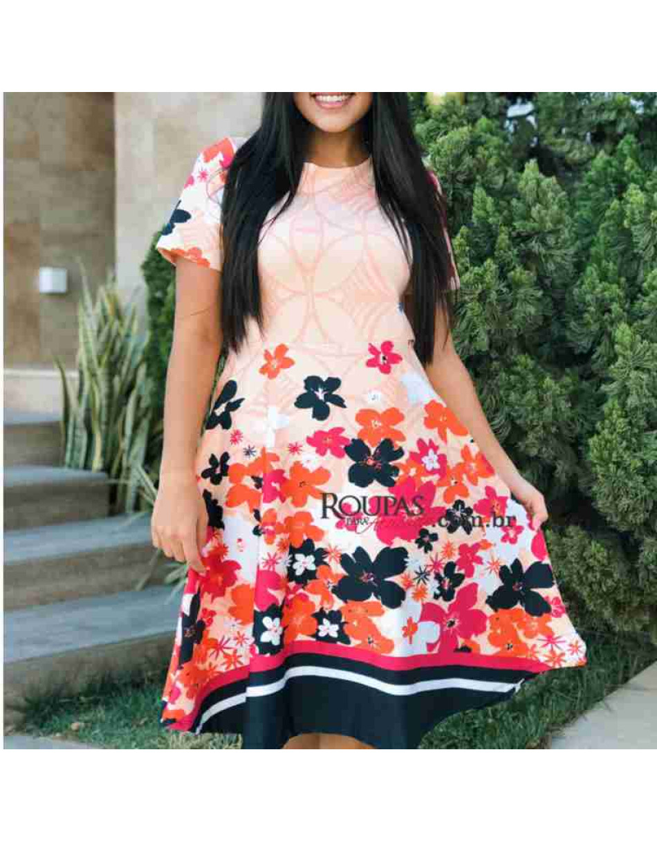 Vestido Midi Gode Estampado Barrado