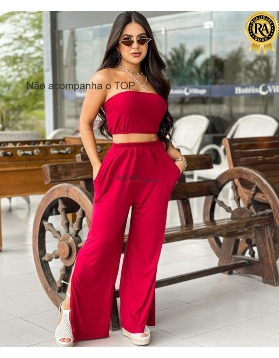 Calça Feminina Pantalona Suede Com Bolso