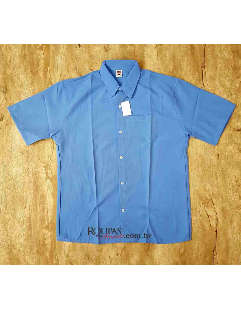 Camisa Social Masculina Manga Curta Lisa