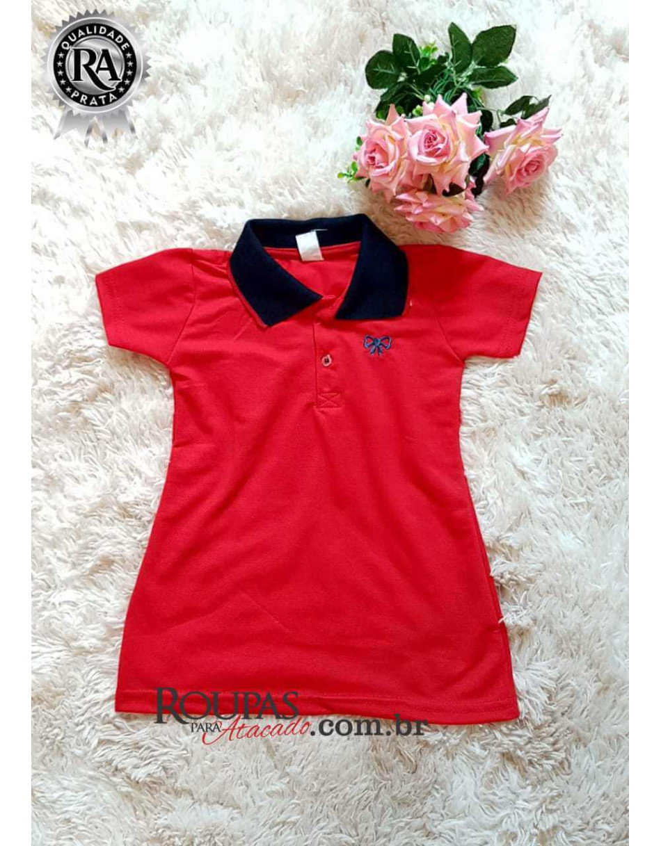 Vestido Gola Polo Infantil Feminino Piquet