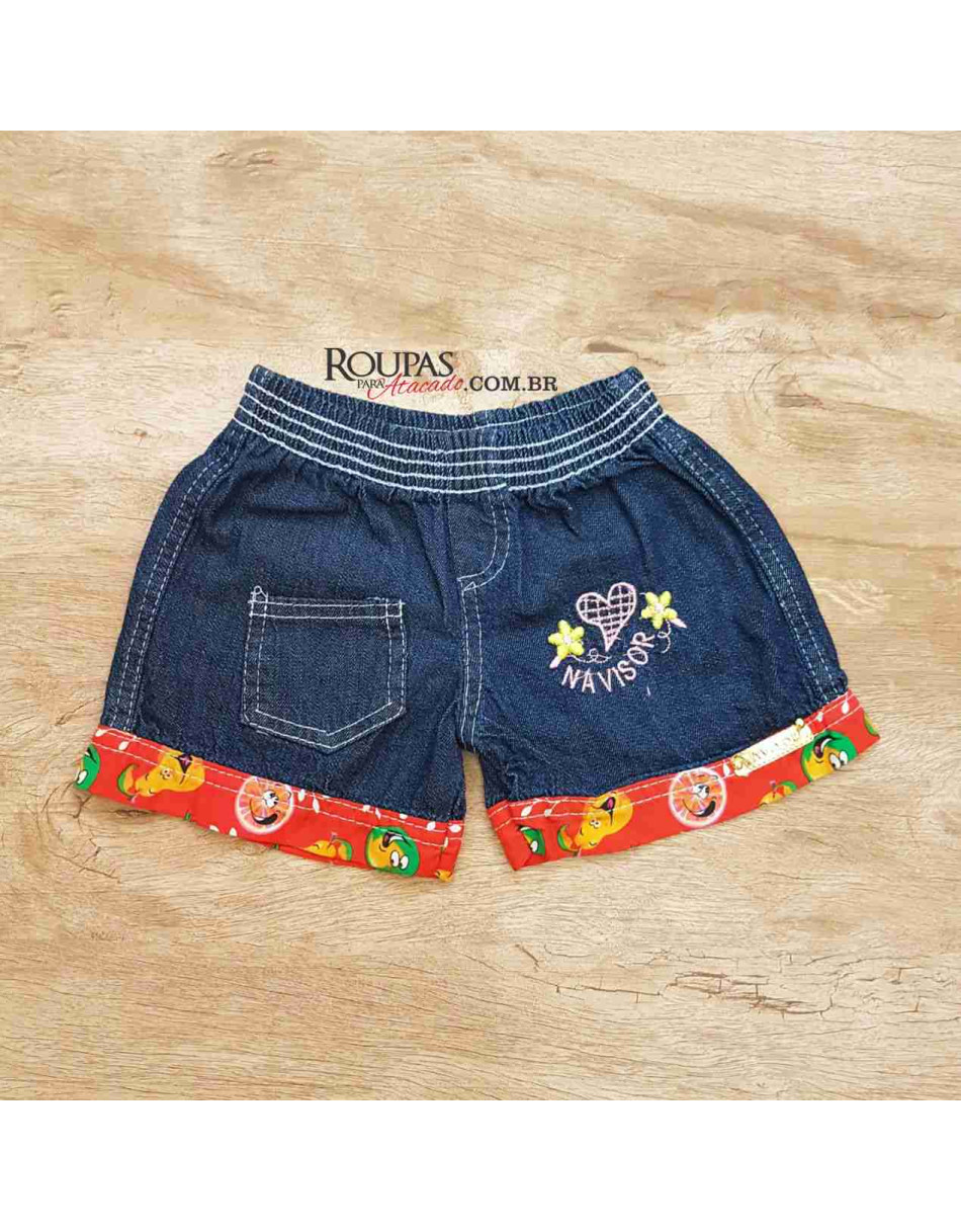 Short Jeans Infantil Com Barra Estampada  4 a 8 anos