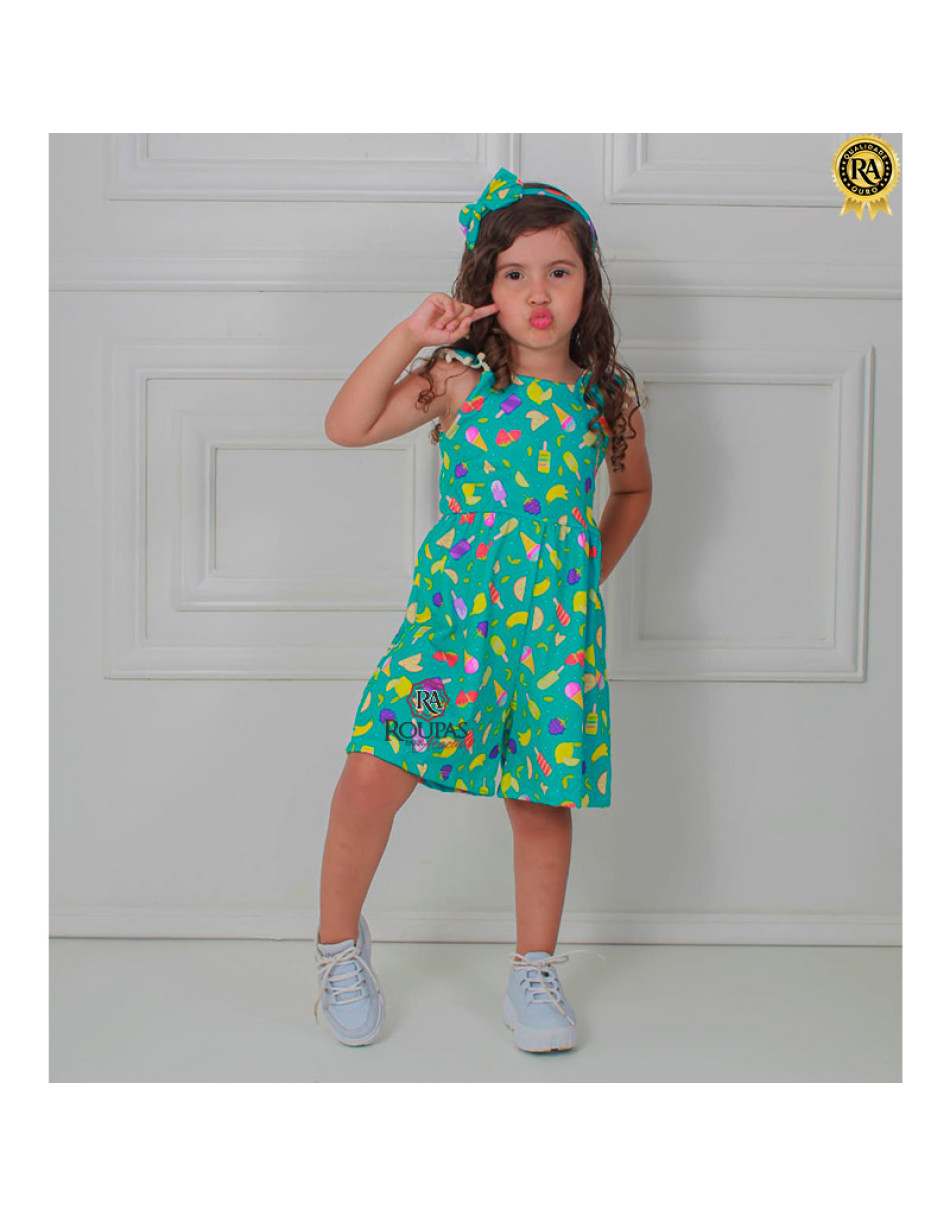Macaquinho Infantil Estampado Com Tiara