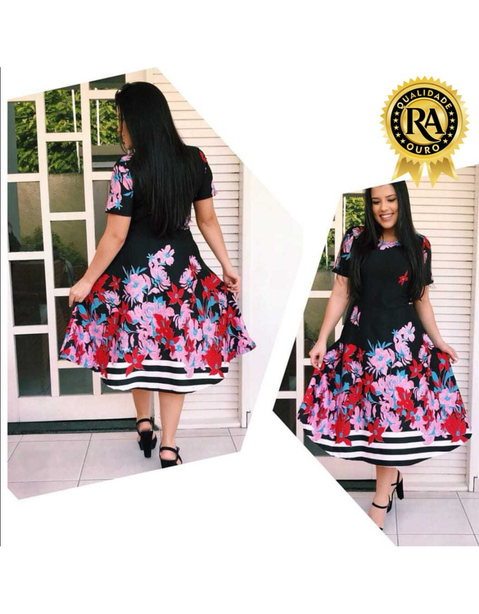 Vestido Midi Gode Estampado Barrado