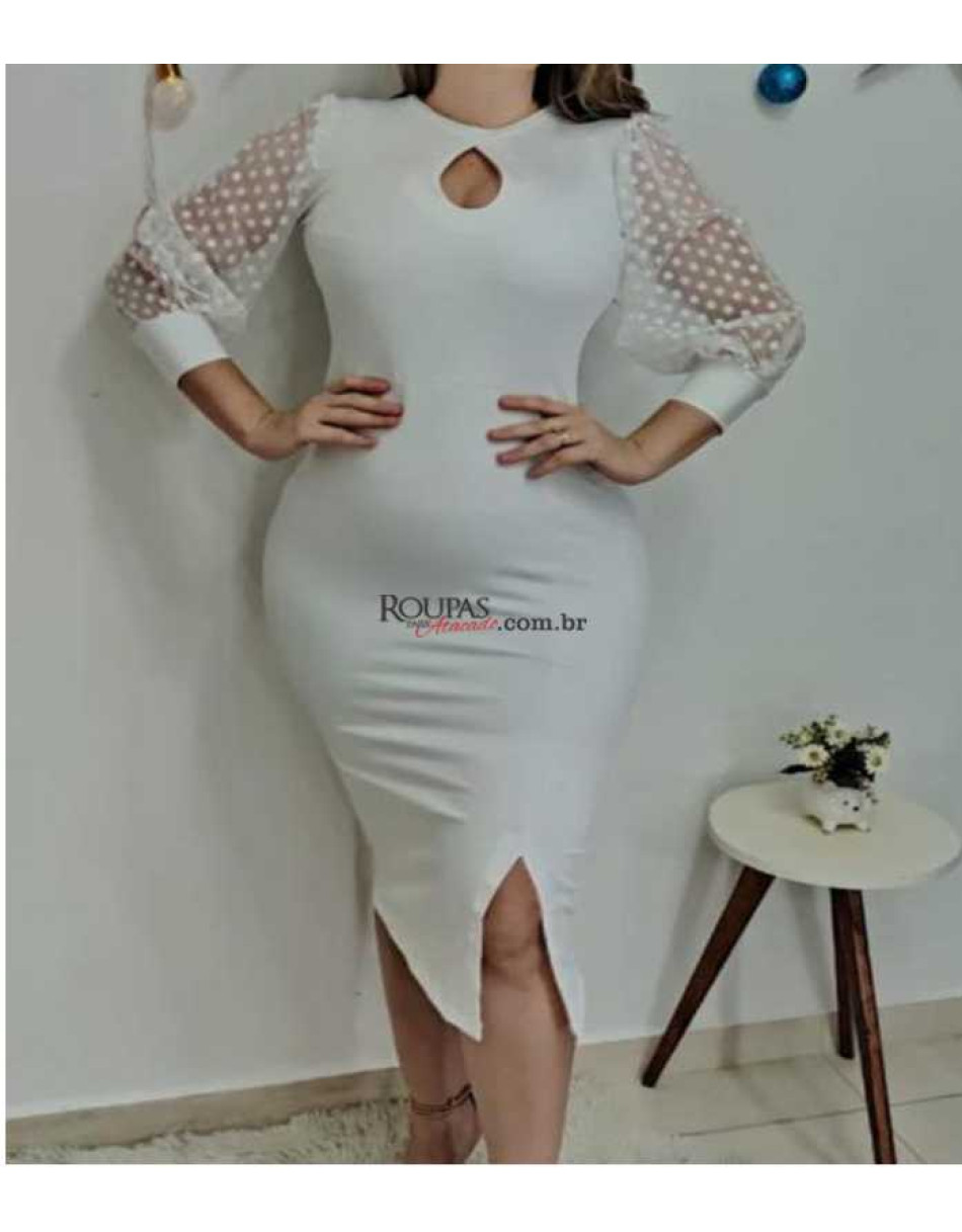 Vestido Manga 3/8 Tule Feminino 