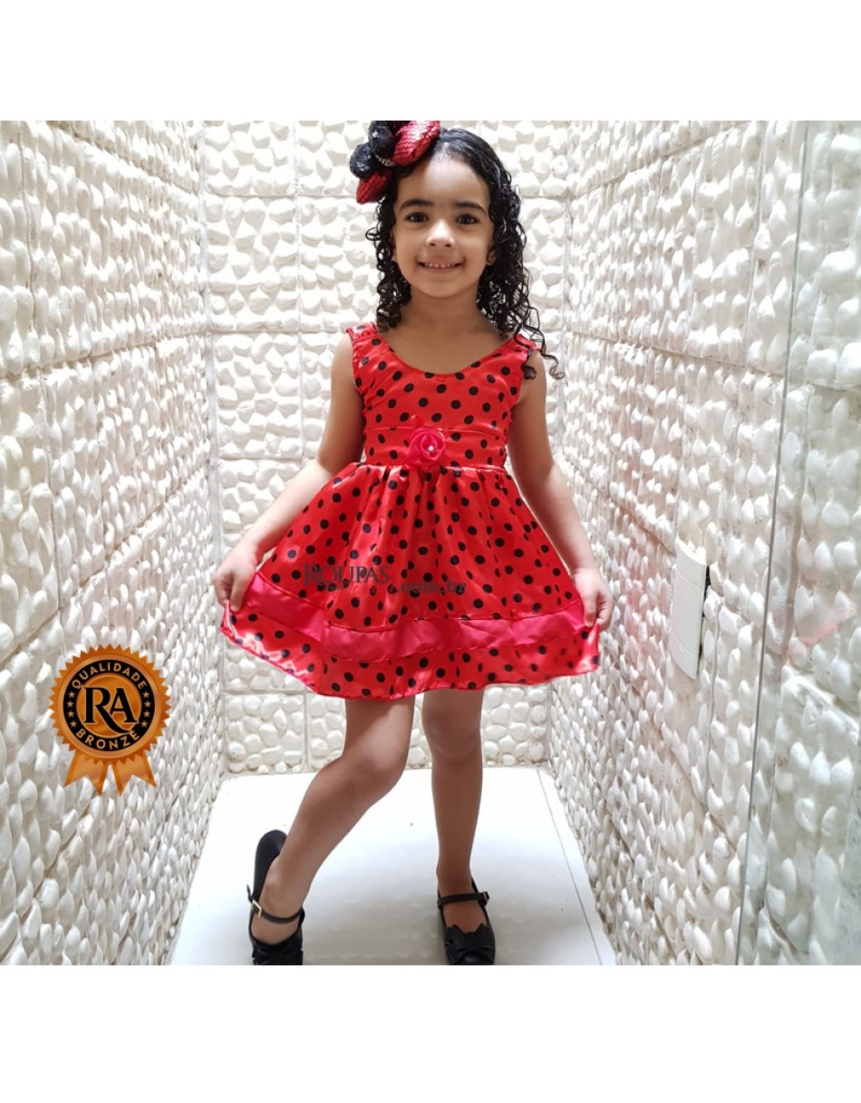 Vestido Infantil Cetim de Bolinha