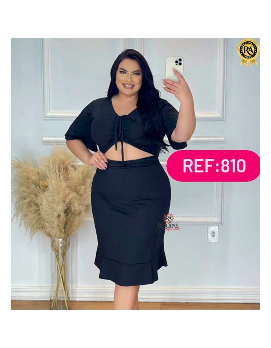 Conjunto Saia E Cropped Canelado Plus Size 