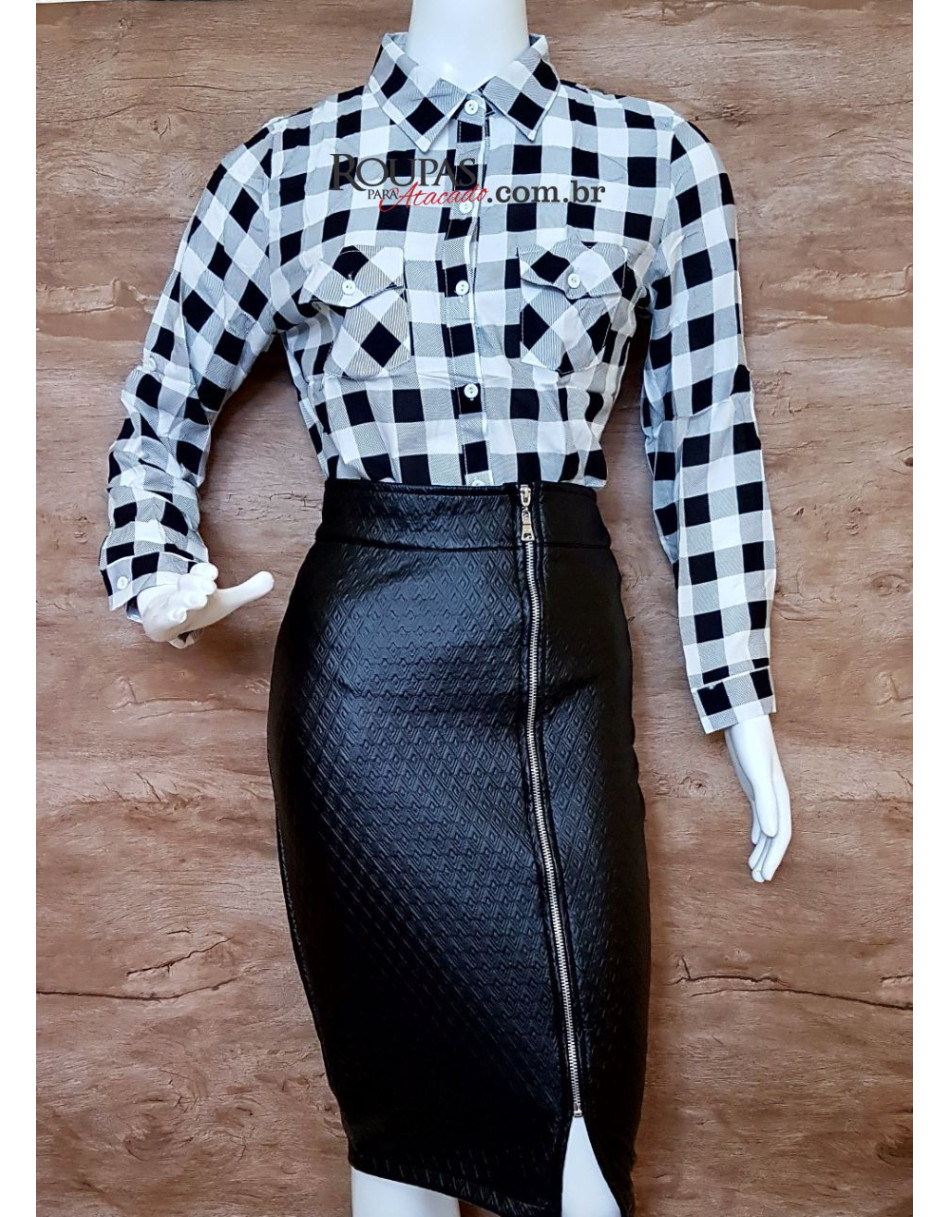 Camisa Social Manga Longa Xadrez Feminina