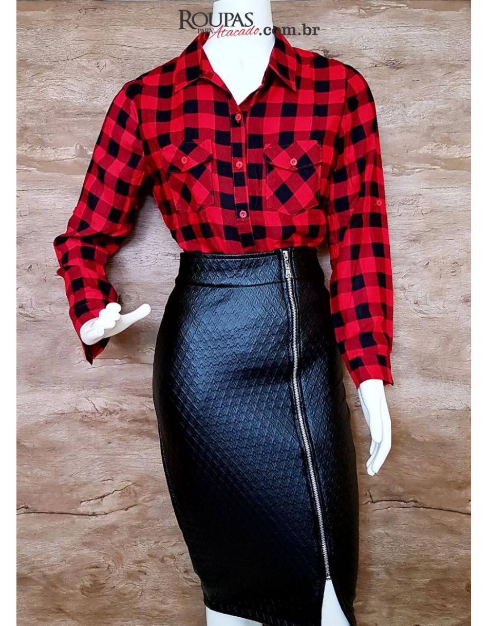 Camisa Social Manga Longa Xadrez Feminina