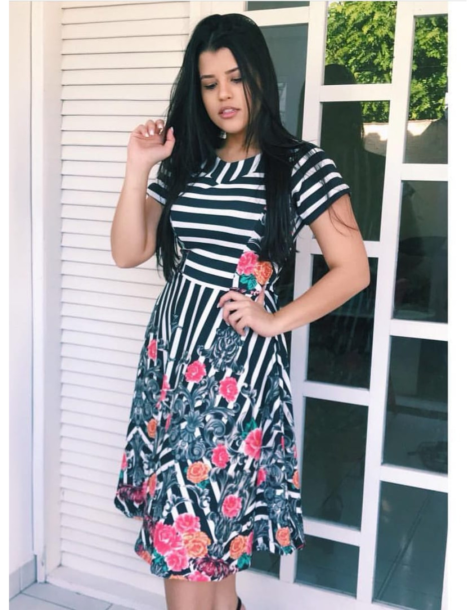 Vestido Midi Gode Estampado Barrado