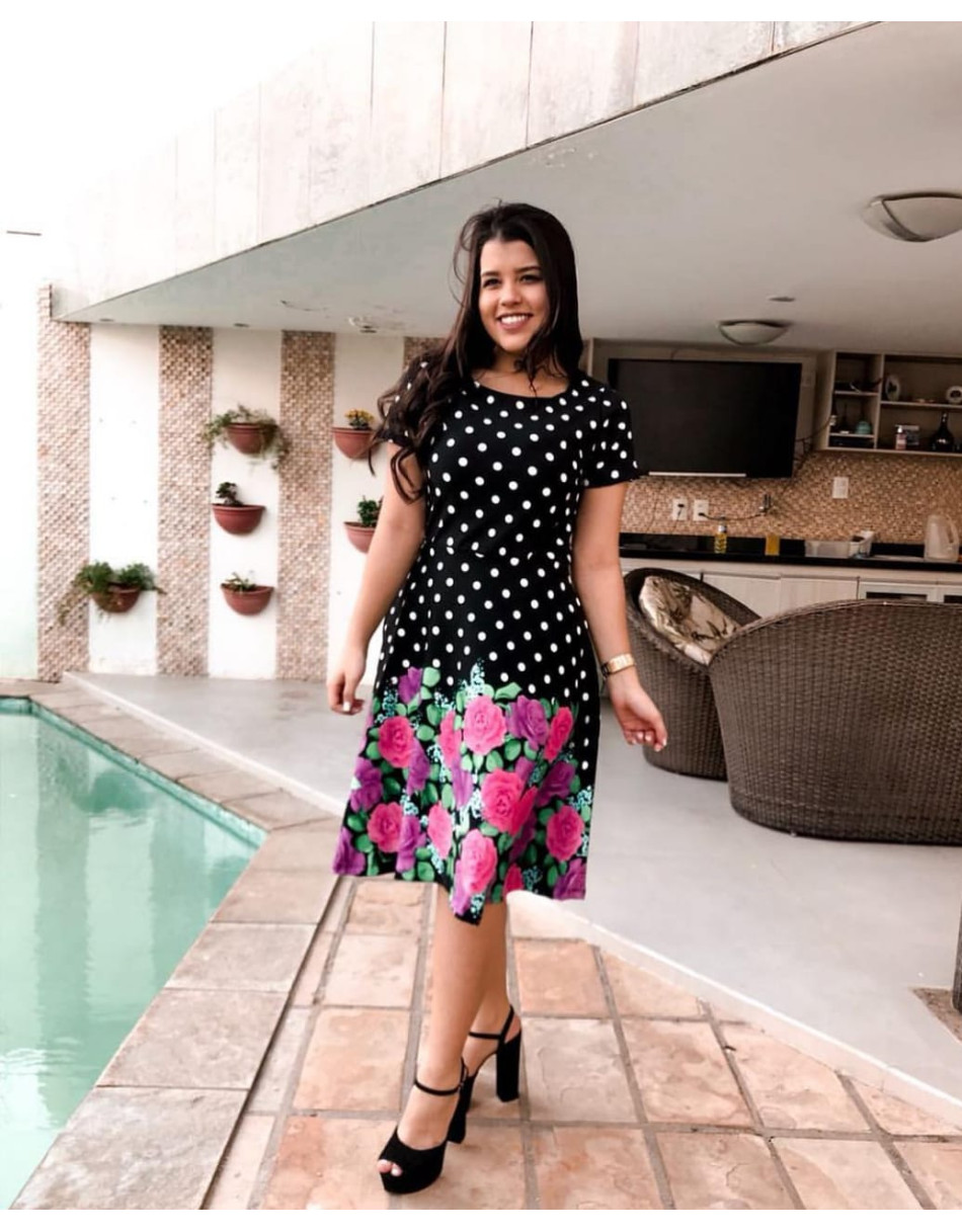 Vestido Midi Gode Estampado Barrado