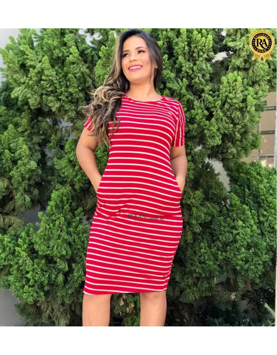 Vestido Midi Listrado Em Fio Torcido Com Bolso 