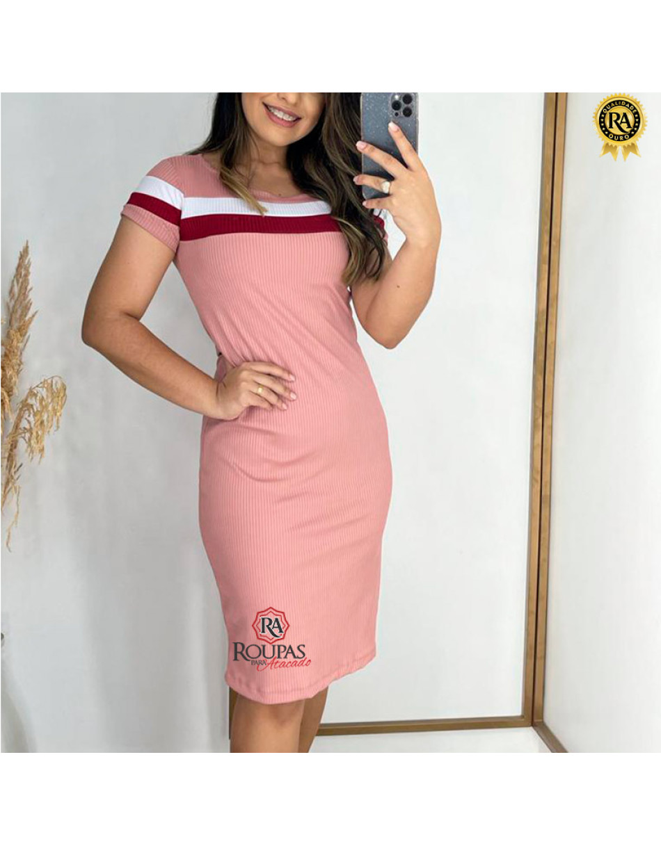 Vestido Midi Canelado Marília Com Detalhes