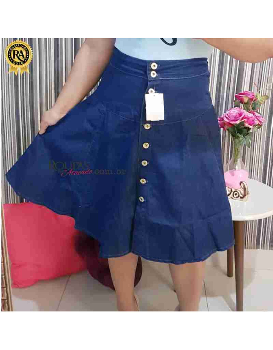 Saia Jeans Godê Rodada Com Botões