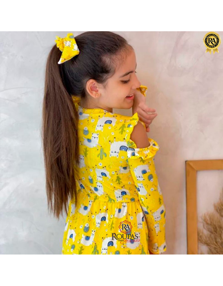 Vestido Infantil Manga Longa Com Abertura No Ombro