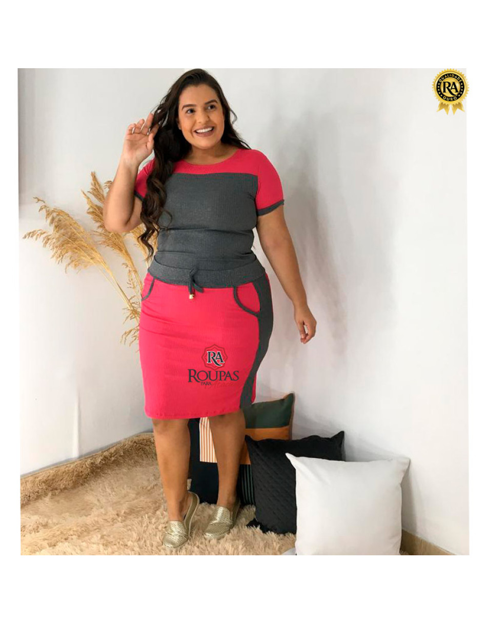 Conjunto Canelado Blusa E Saia Plus Size