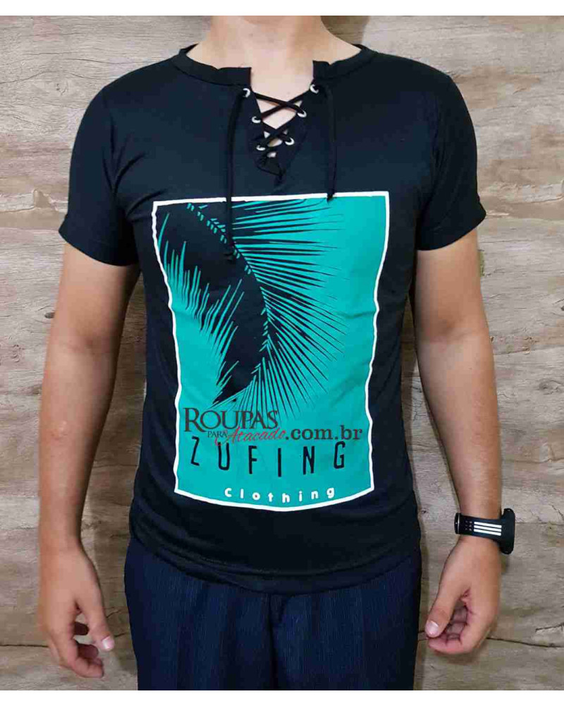 Camisa Gola V Com Cordão Masculina