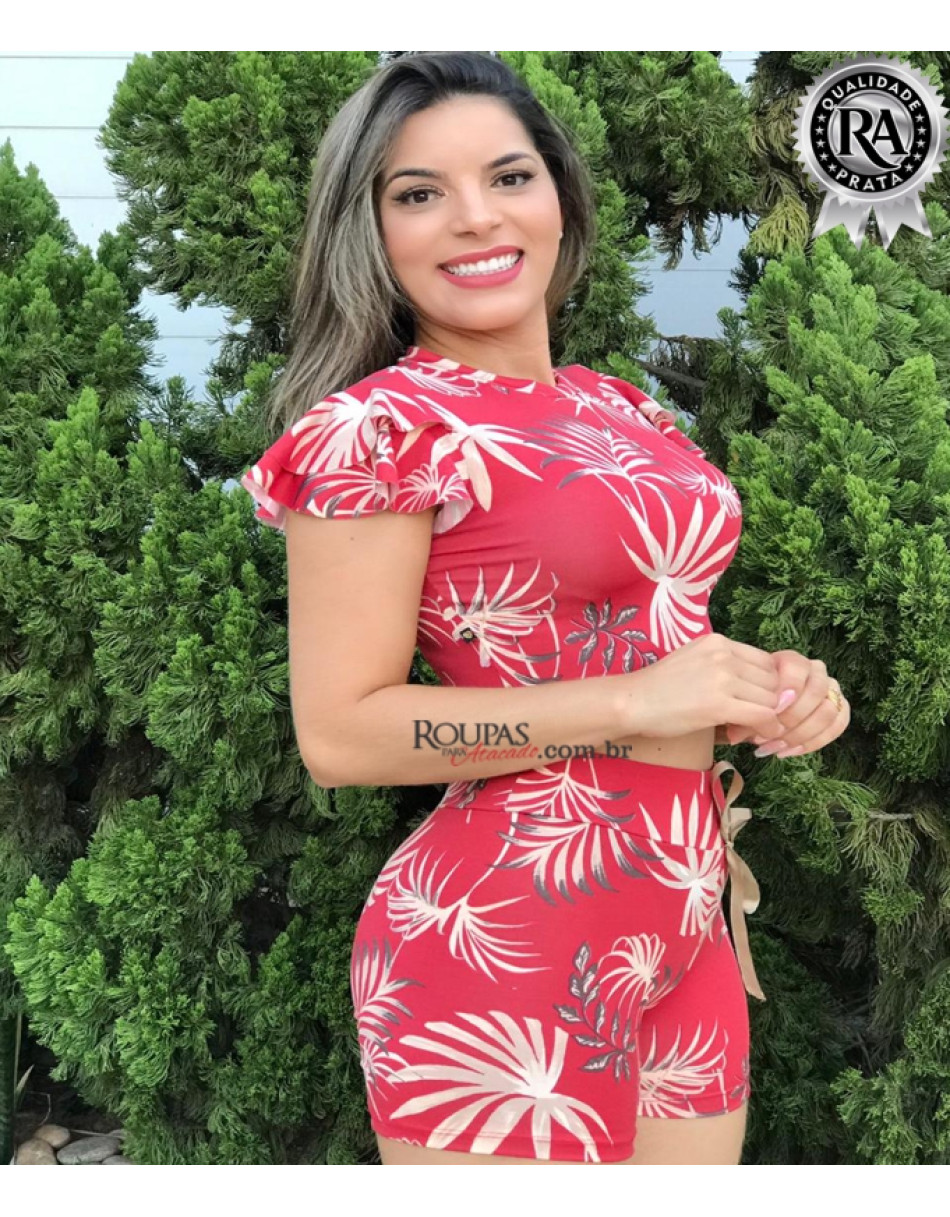 Conjunto Cropped e Short Malha Leila 