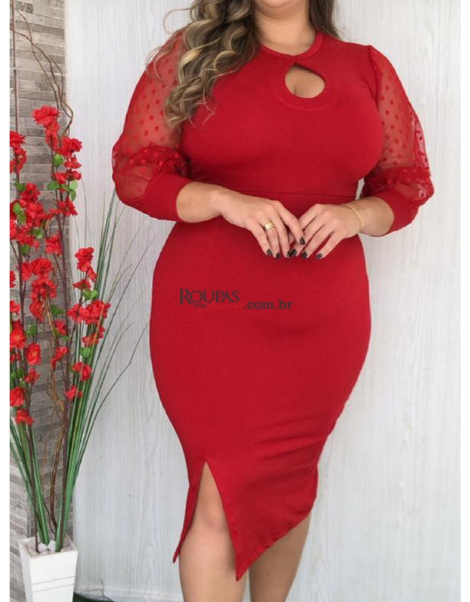 Vestido Manga 3/8 Tule Feminino 