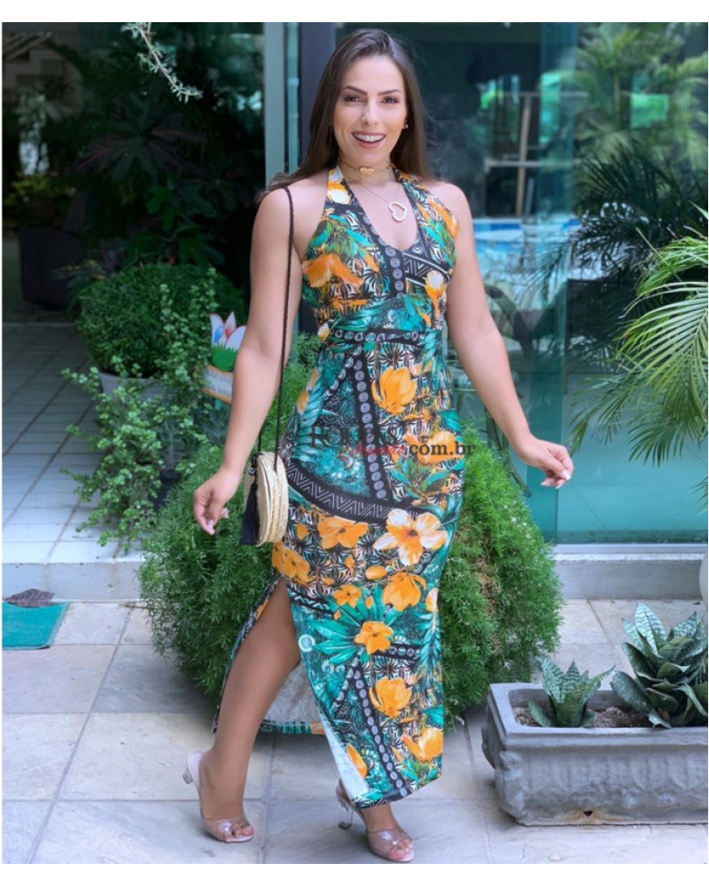 Vestido Longo Estampado Malha