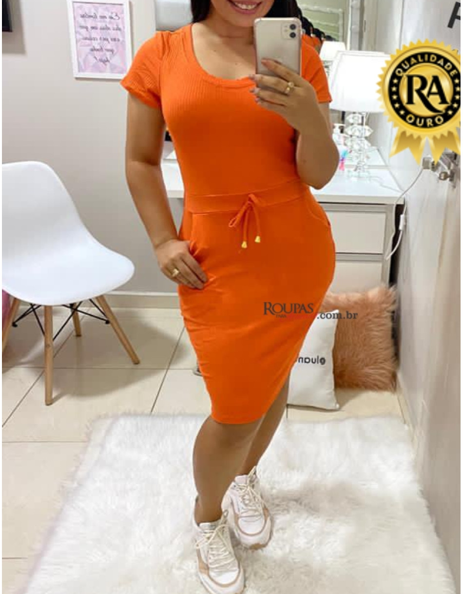 Vestido Midi Canelado Com Bolso