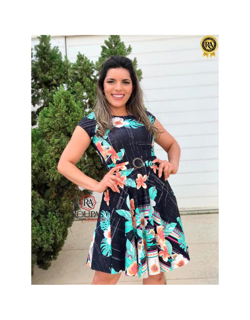 Vestido Feminino Rodado Crepe Estampado