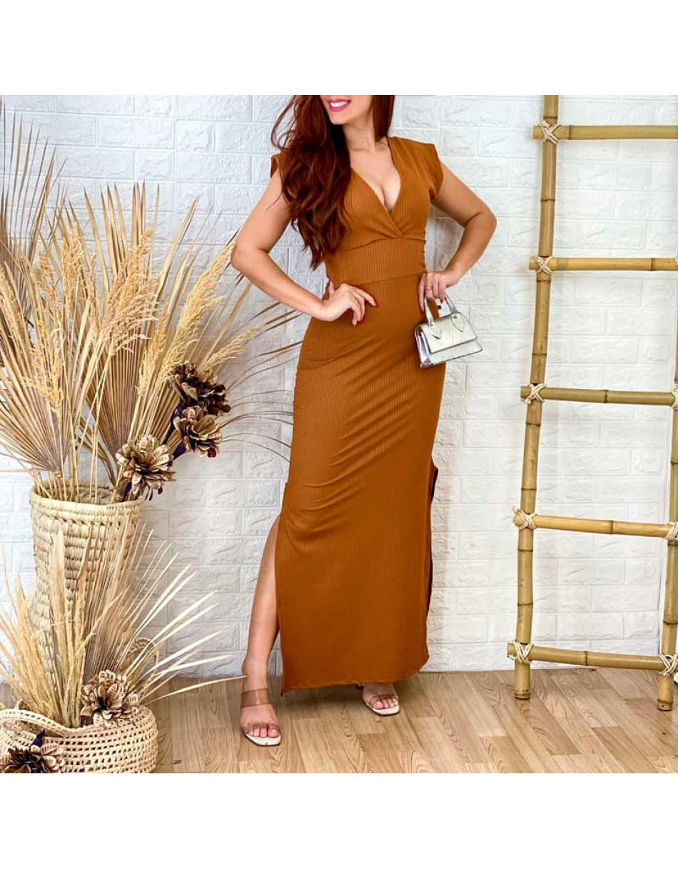 Vestido Longo Com Manga transpassado