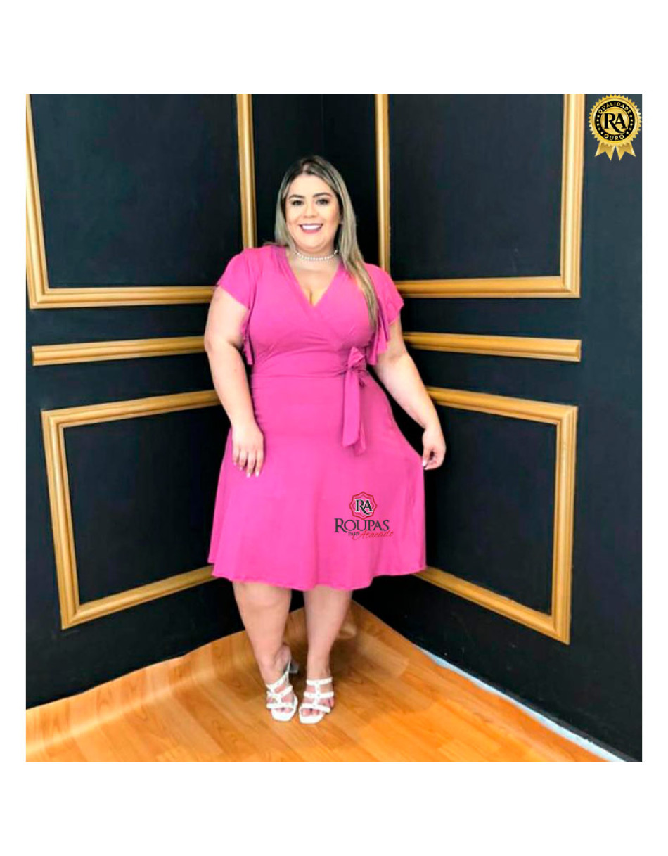 Vestido Plus Size Rodado Com Manga Babado 