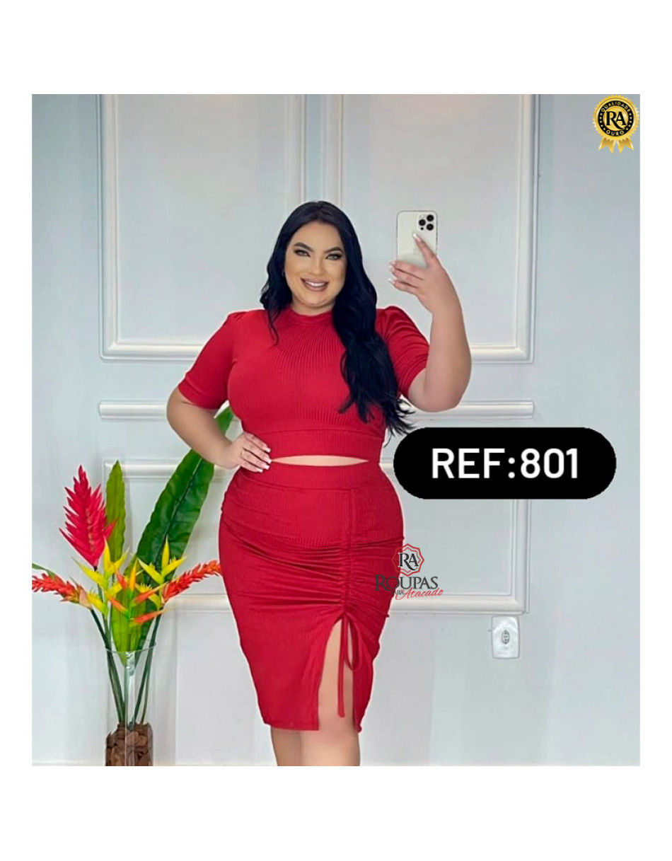Conjunto Saia E Cropped Canelado Plus Size 