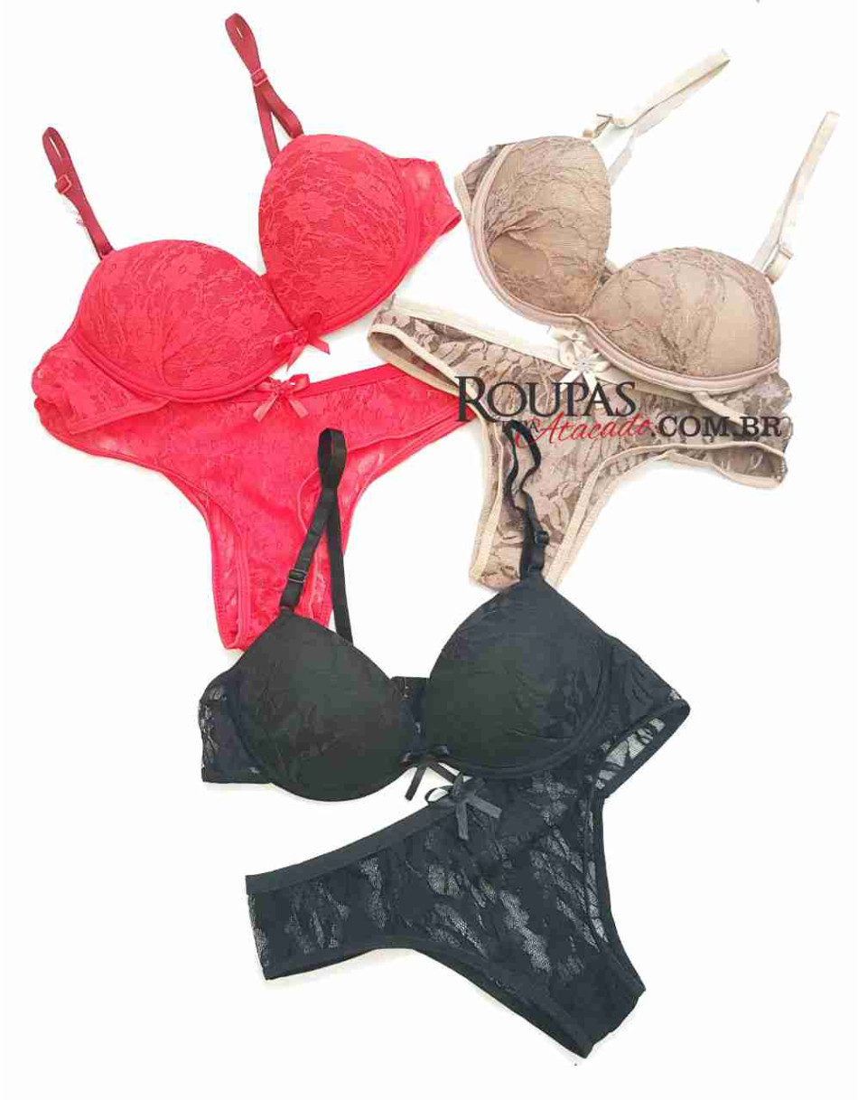 Conjunto Calcinha e Sutiã com Bojo em Renda 