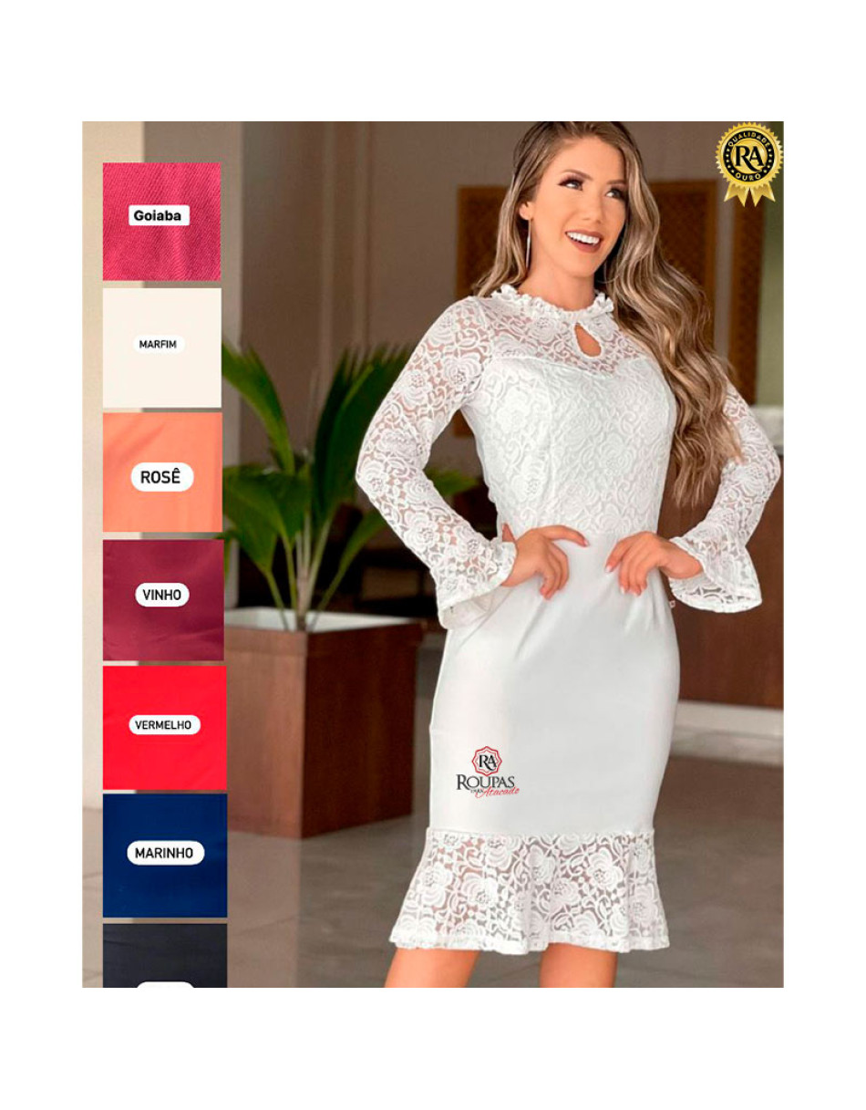 Vestido Arrumado Bengaline E Renda