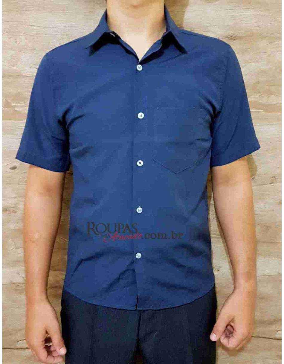 Camisa Social Masculina Manga Curta Lisa