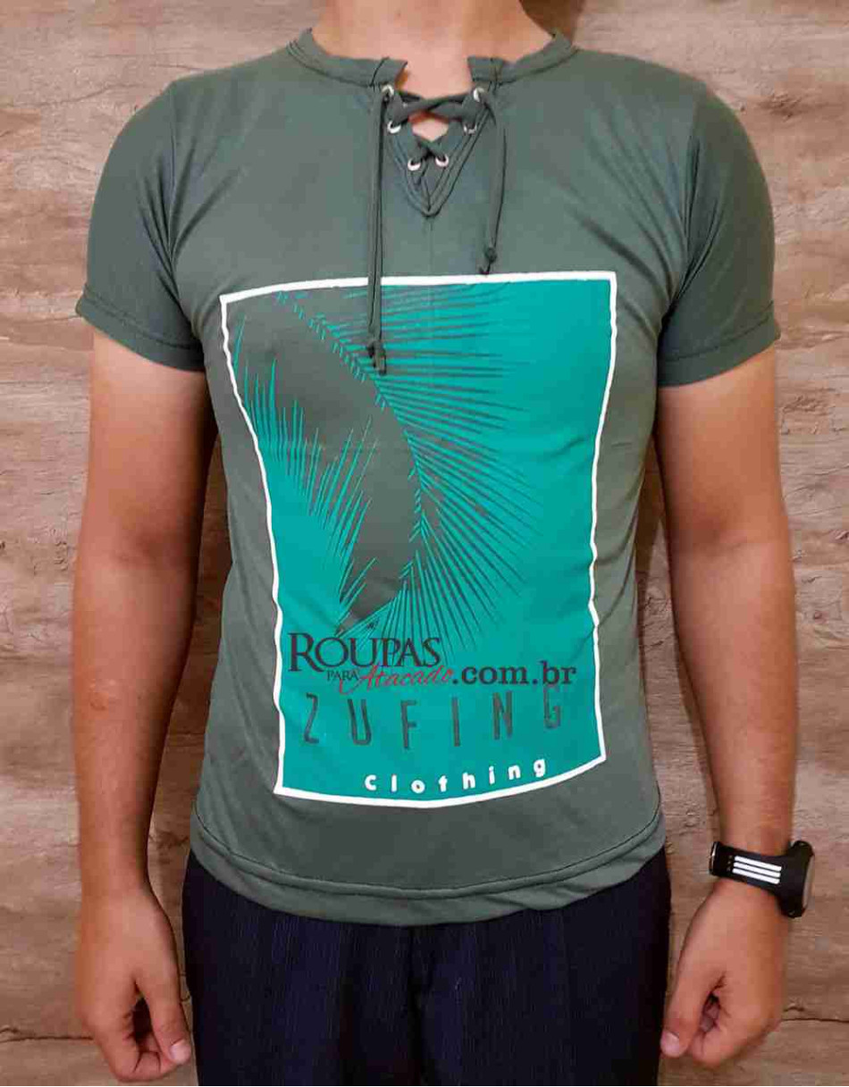 Camisa Gola V Com Cordão Masculina
