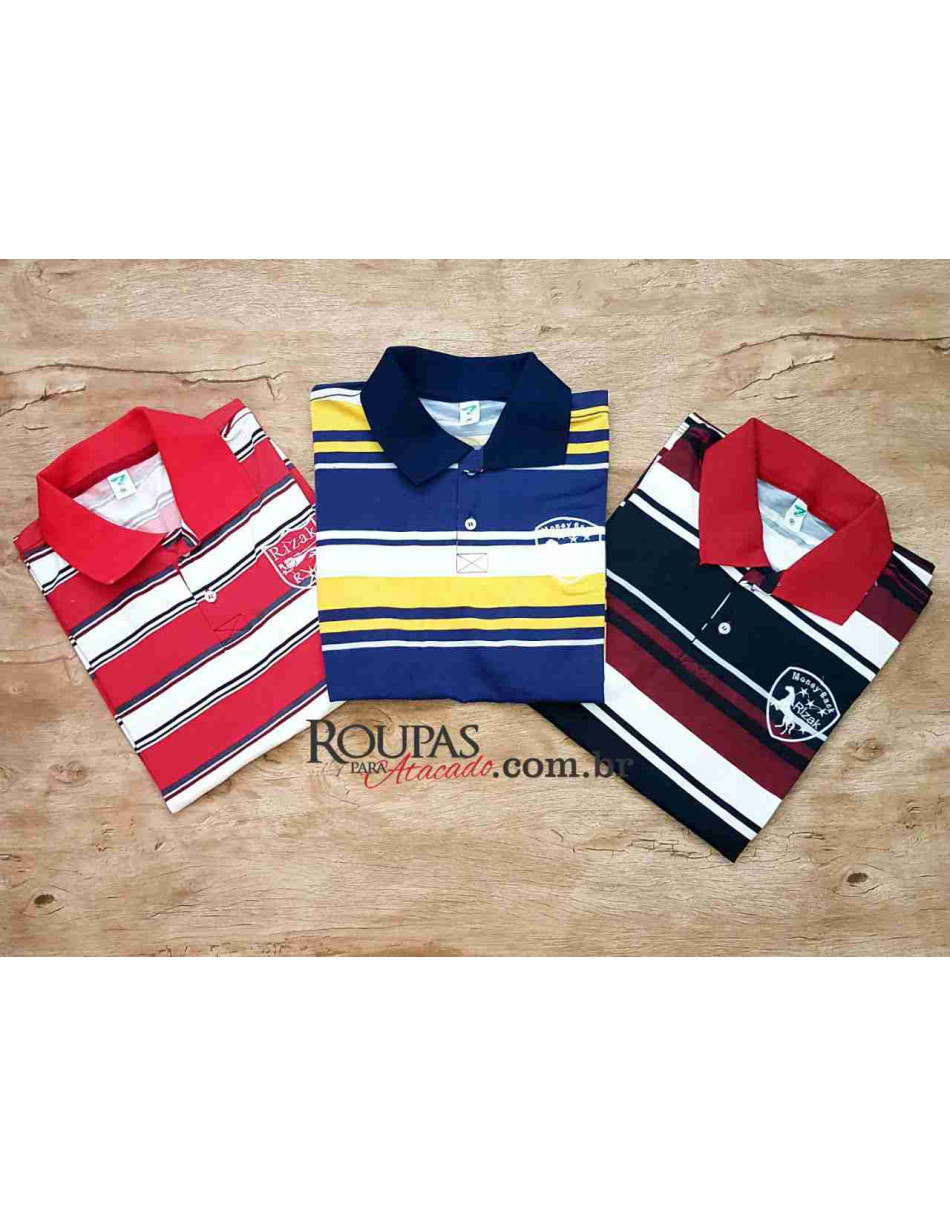 Camisa Polo Listrada Masculina adulta