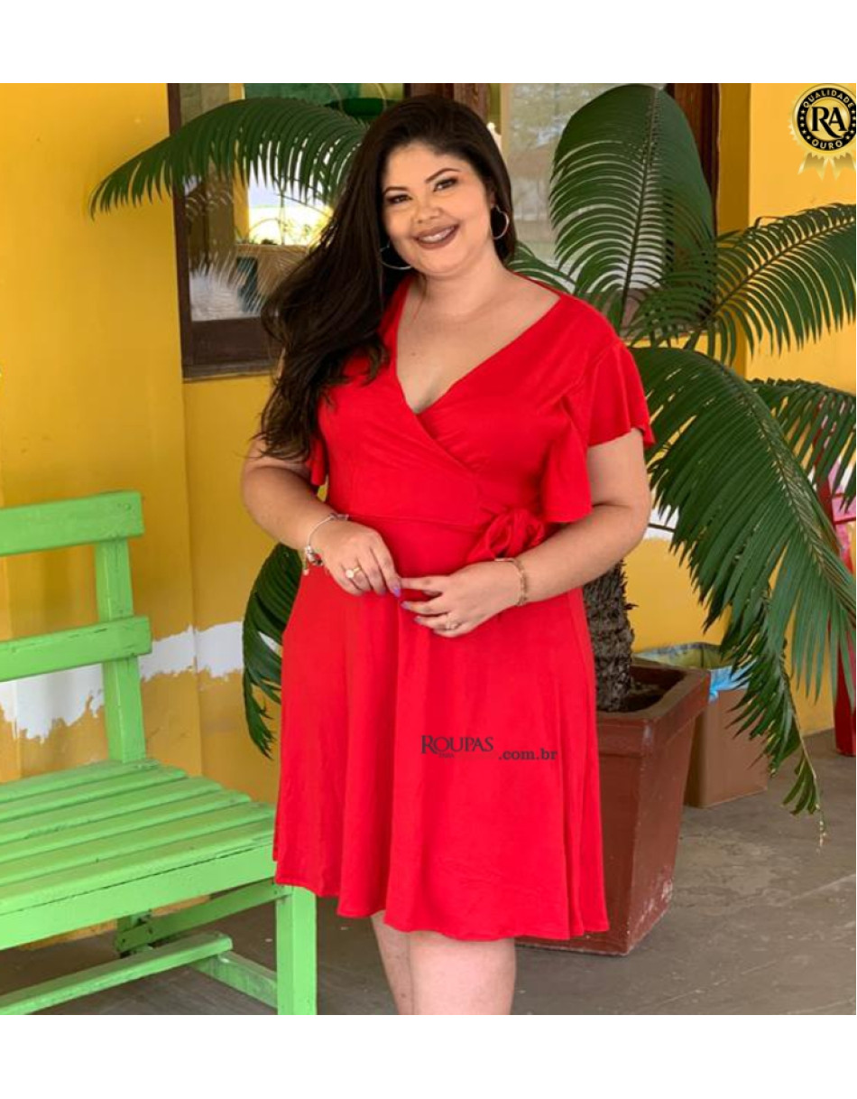 Vestido Plus Size Rodado Com Manga Babado 