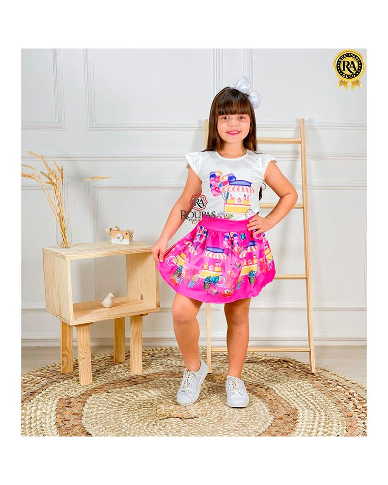 Conjunto Saia E Blusa Infantil Princesas