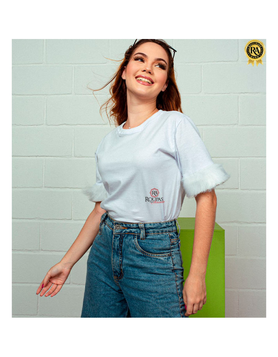 Tshirt Básica Manga Pluma Em Algodão