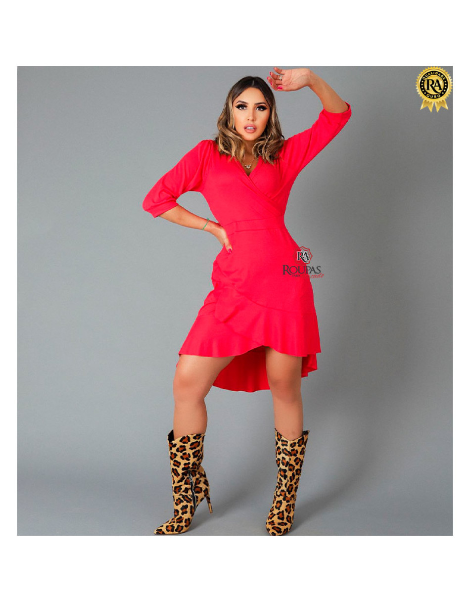 Vestido Paola Mullet Transpassado Com Manga