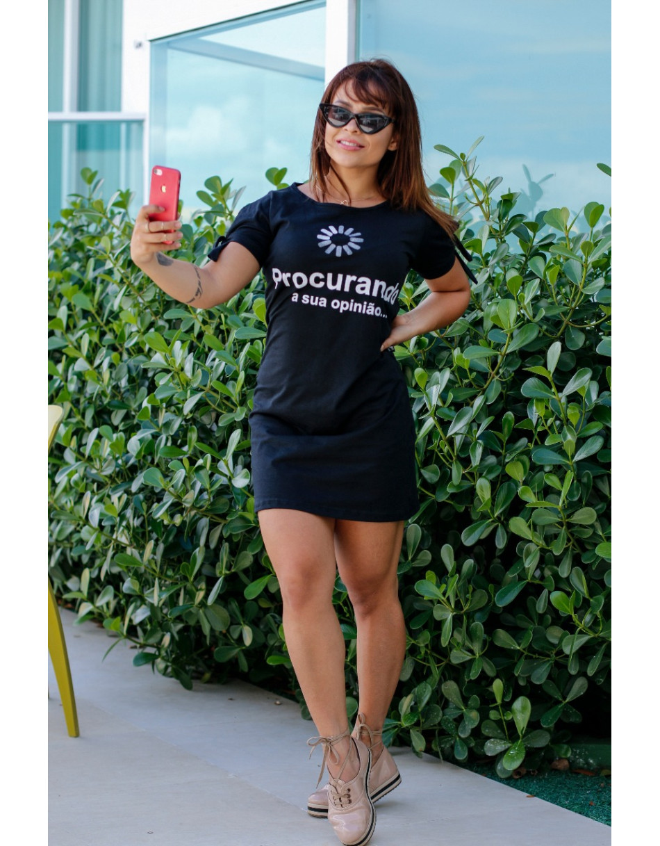 Vestido Curto Algodão Feminino Com Frases