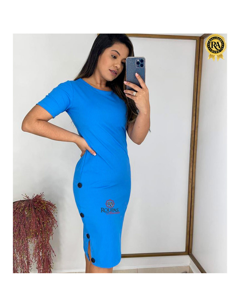 Vestido Tubinho Com Botões Na Lateral