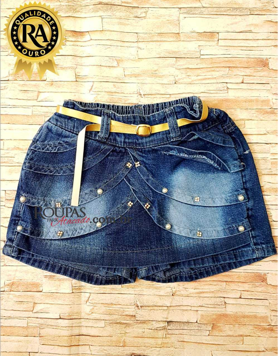 Short Saia Jeans Infantil Feminina