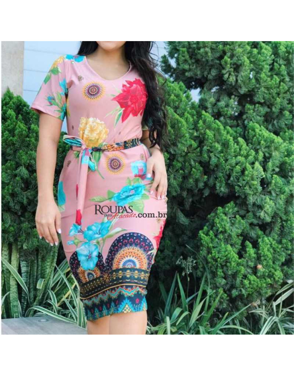 Vestido Midi Tubinho Com Cinto 