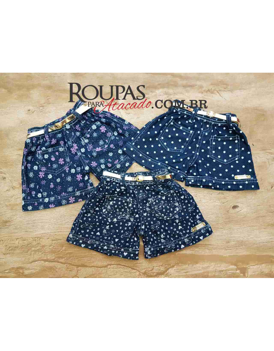 Short Infantil Jeans Estampado 4 a 8 anos
