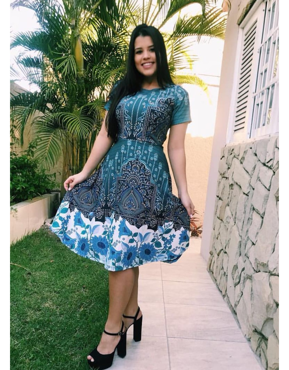 Vestido Midi Gode Estampado Barrado