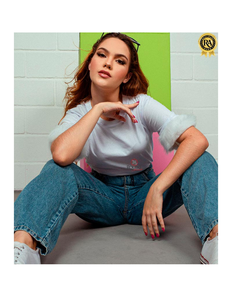 Tshirt Básica Manga Pluma Em Algodão