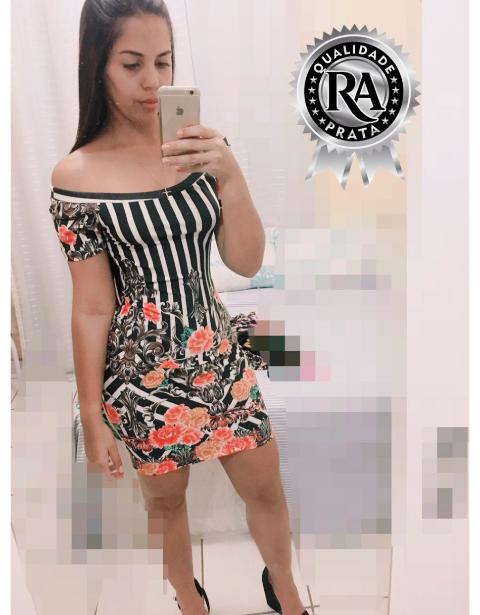 Vestido Curto Estampado Barrado
