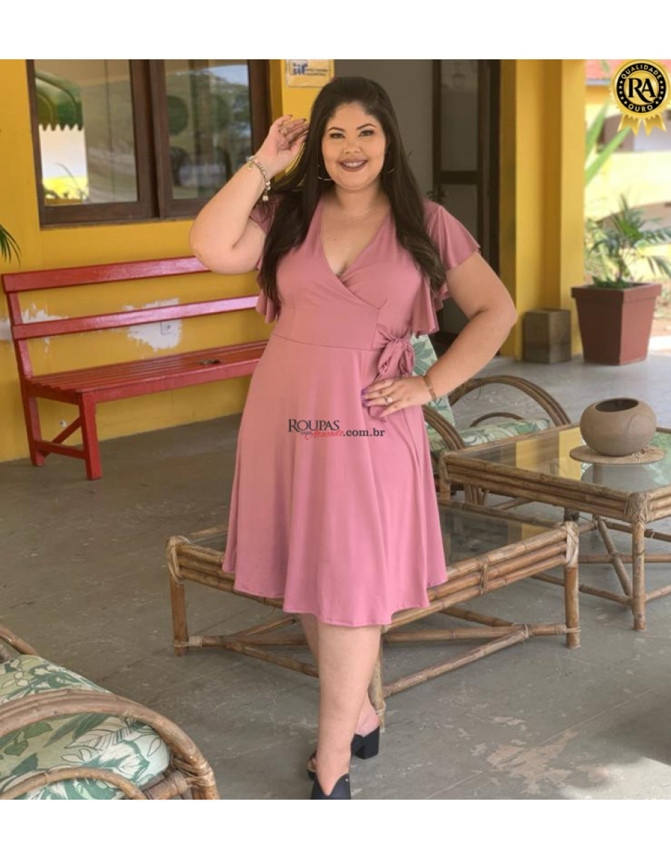 Vestido Plus Size Rodado Com Manga Babado 