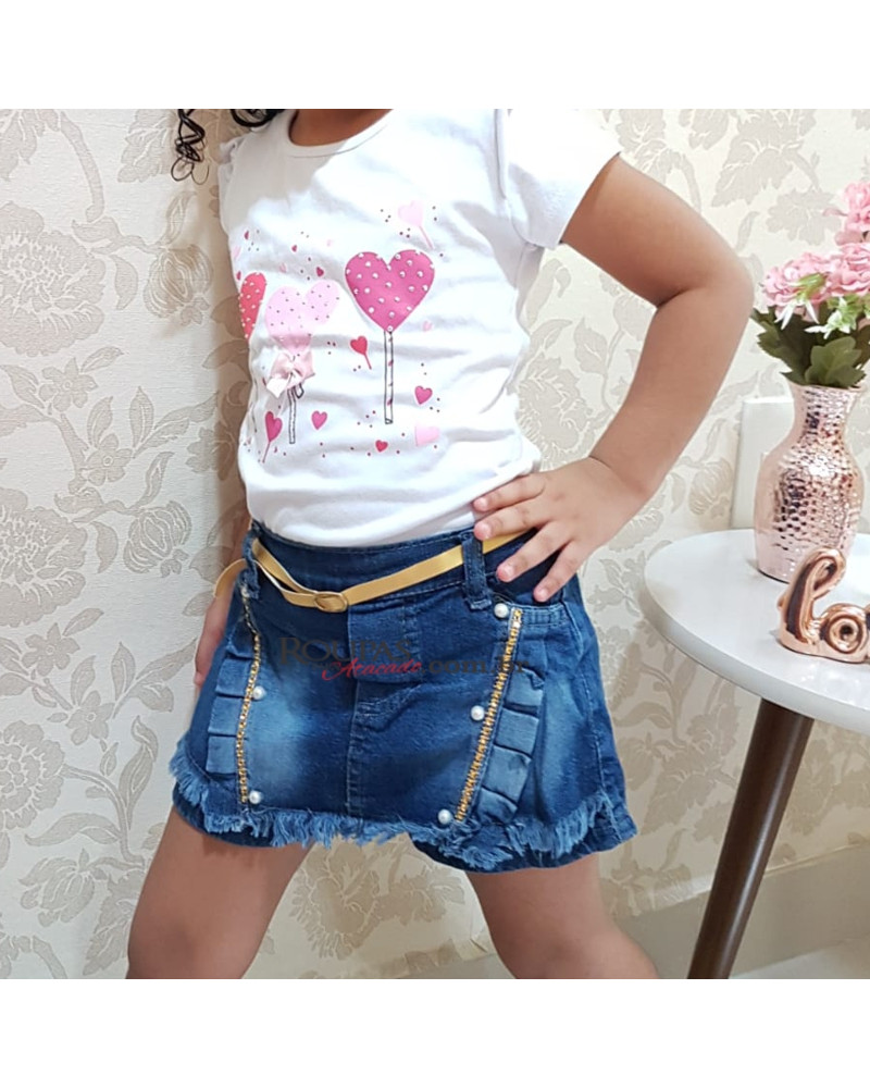 Short Saia Jeans Infantil Feminina