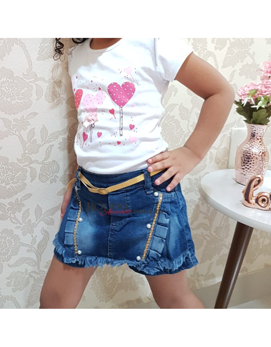 Short Saia Jeans Infantil Feminina